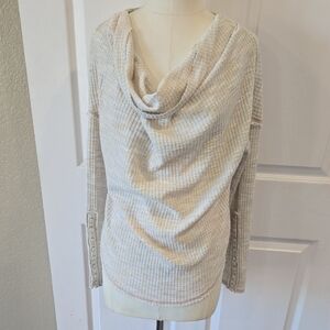 Free People Waffle Knit Cowl Neck Thermal‎ Top Beige Size M